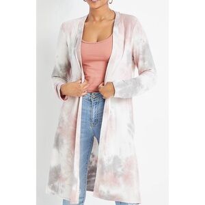 Maurices Pink Tie Dye Duster Cardigan with an open front design